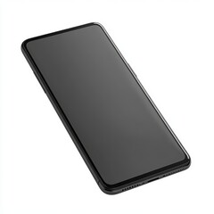 A modern cellphone with a dark screen display isolated on white background