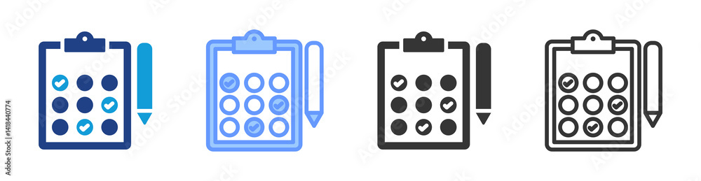 Aufkleber standardized test icon set multiple style collection
