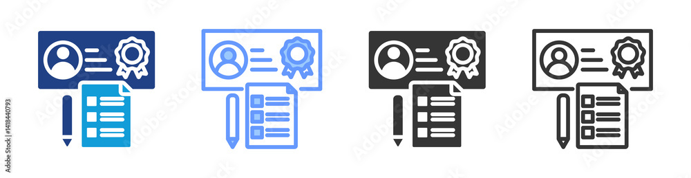 Aufkleber professional certification exams icon set multiple style collection