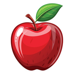 Vibrant Red Apple with Green Leaf