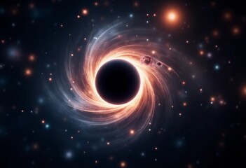 Obraz premium A mesmerizing spectacle unfolds as swirling galaxies cascade around a pitch-black center, showcasing the elegance of cosmic forces in action under a starlit backdrop Generative AI