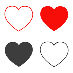 set of hearts. Hearts in red, black, white, and outline display a range of love symbols and emotions.