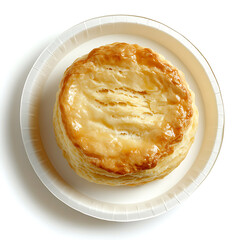 Thick buttermilk biscuit with golden flaky layers and soft center, isolated white background, detailed realism style