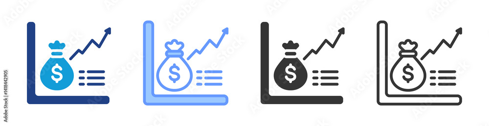 Poster market capitalization icon set multiple style collection