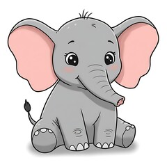 Fototapeta premium Baby cartoon elephant with big ears illustration