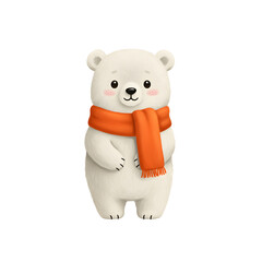 Naklejka premium Cute polar bear cartoon illustration wearing orange scarf winter animal art