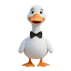 Cartoon duck with bow tie isolated on black background cute animal character