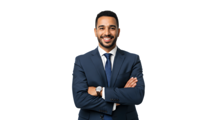 Professional business man portrait in suit smiling with arms crossed studio shot