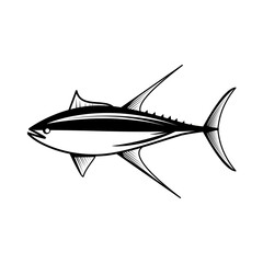 Vintage hand sketch of yellowfin tuna fish side view with elegant lines and classic marine style for logo design, seafood packaging, restaurant menus, or nautical graphics