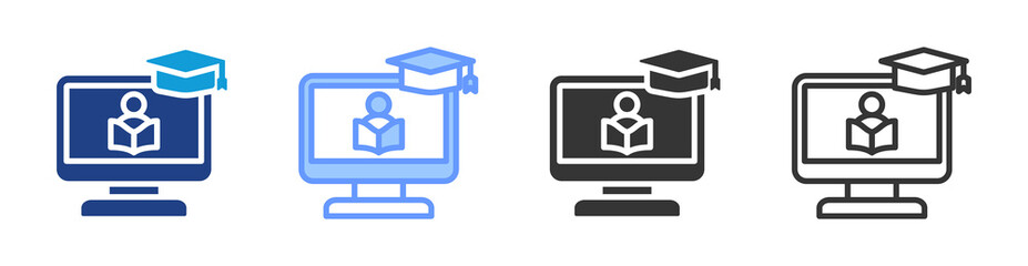 Online Learning icon set multiple style collection