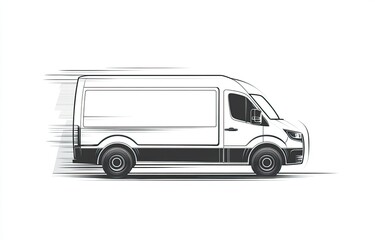 Speedy Delivery Van: A Monochrome Line Art Illustration