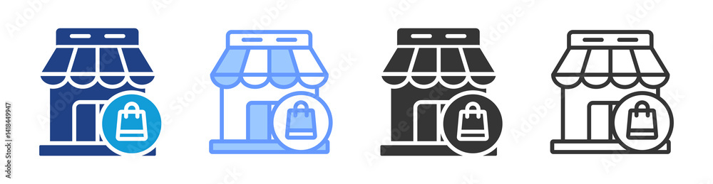 Poster retail stores icon set multiple style collection