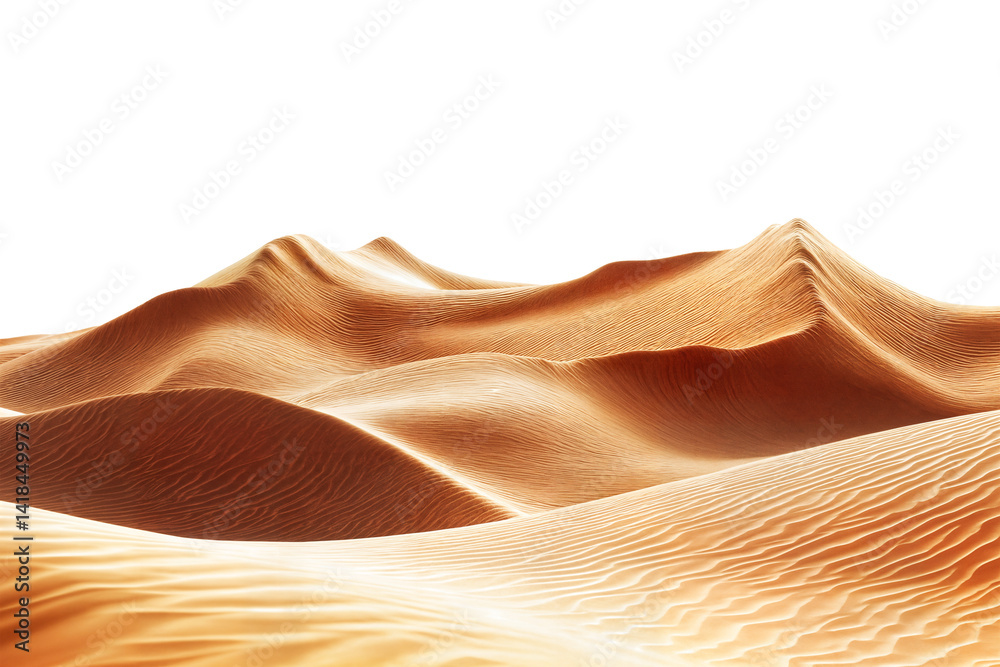 Wall mural golden sand dunes with smooth curves and texture isolated on transparent background