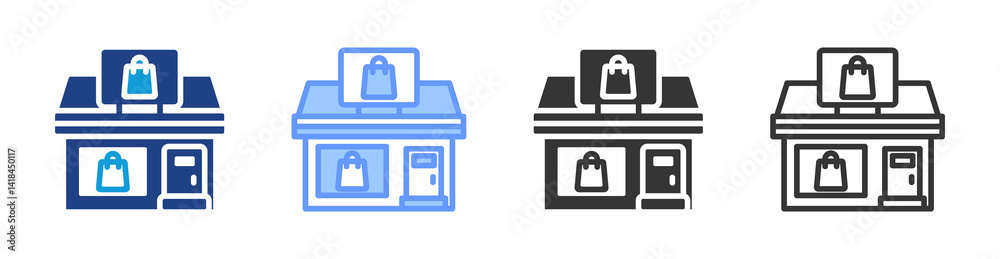Poster souvenir shops icon set multiple style collection