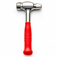 Ball peen hammer with red handle on white background
