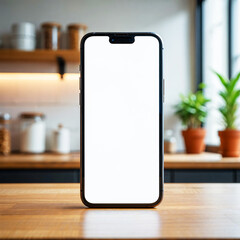 modern smartphone mockup on wooden table