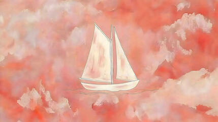 Pink cloudscape, sailboat sailing, peaceful scene, dreamy aesthetic, desktop wallpaper
