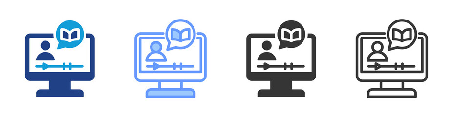 Video Lectures icon set multiple style collection