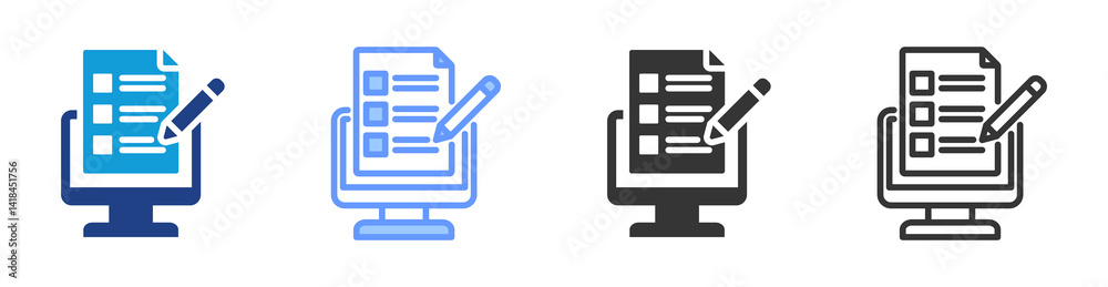 Aufkleber online exam icon set multiple style collection