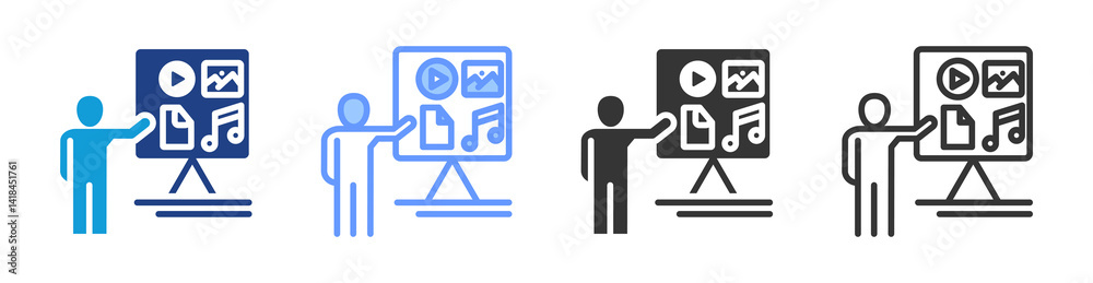 Aufkleber multimedia presentation icon set multiple style collection