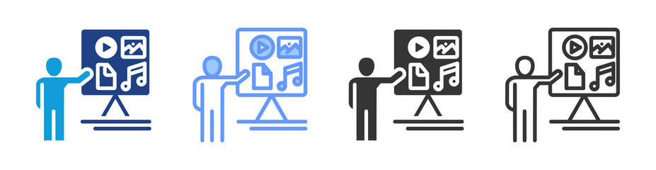 Multimedia Presentation icon set multiple style collection