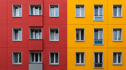 Fototapeta premium Urban Color Block Architecture Vibrant Minimalist Facade Design Showcasing Contemporary Geometric Aesthetics in Modern City Planning and Visual Innovation