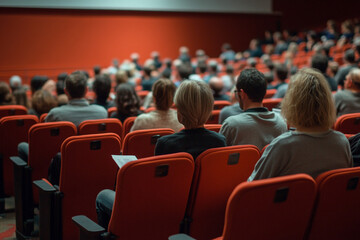 A listener audience in an auditorium, or hall. A seminar.