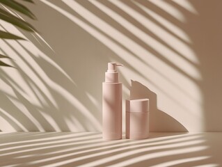 Obraz premium Elegant natural light casting shadows on neutral textures creating a serene atmosphere in indoor space