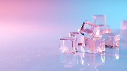 Crystalline Dreams Holographic Ice Cubes Illuminating Pastel Dimensions - Surreal Digital Art Exploring Translucent Material Innovation for Creative Visualization