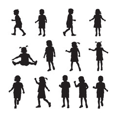 Set of children silhouette on white background