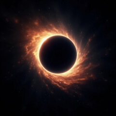 A magnificent solar eclipse unfolds in the vast darkness of space, where brilliant fiery rings of light envelop a mysterious, obscured sun. The cosmic spectacle inspires awe and wonder Generative AI