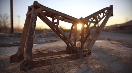 Fototapeta premium Severely damaged motorcycle frame against-2 - discarded damage wreckage totaled motorbike