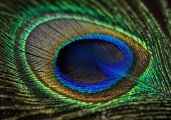 Naklejka premium A captivating macro shot of a peacock feather, displaying vibrant colors and detailed textures.
