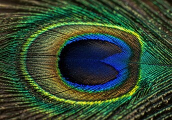 Obraz premium Intricate details and vibrant colors of a peacock feather captured in close-up shot.