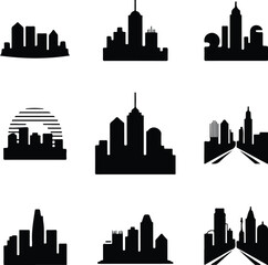 City Skyline Silhouette Set | Urban Landscape Vector Art Modern City Silhouettes | Town Building Skyline Vector Collection