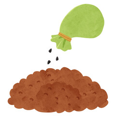 土に種をまく　水彩風手描きイラスト