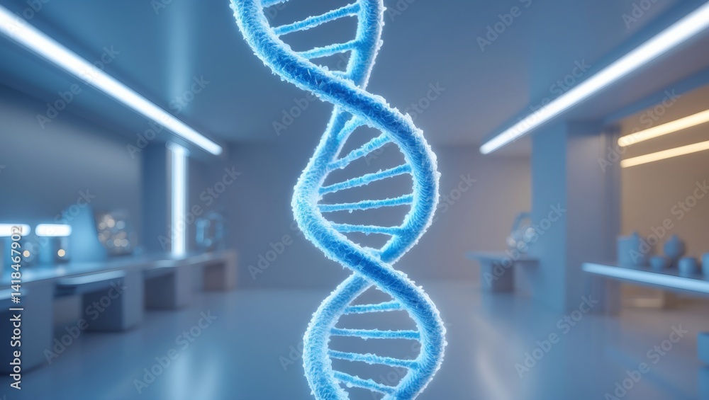 Poster a close-up of a dna model, set in a laboratory environment, symbolizing the essence of genetics and 
