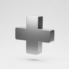 Obraz premium Shiny metallic 3D rendered medical plus sign, representing healthcare, medicine, hospitals, and first aid. A clean, modern symbol isolated on a white background.