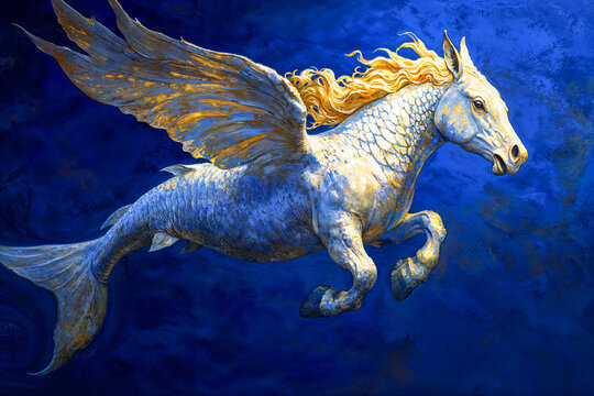 Hippocampus or sea-horse, a winged half-horse half-fish mythological creature