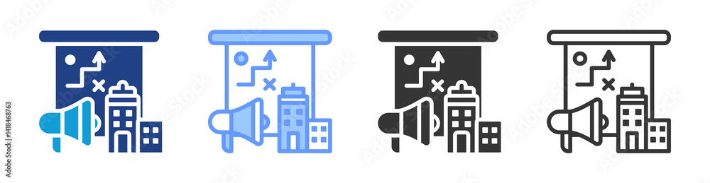 Poster marketing plan icon set multiple style collection