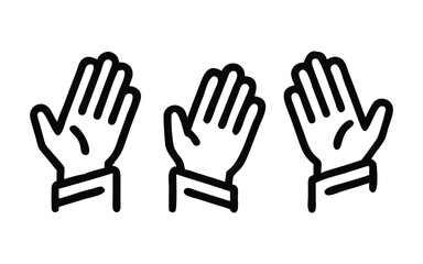 Hand Gesture Icon Set Waving Palm Line Art Symbol Vector. hand, gesture, waving, icon, palm, symbol, line, vector, set, outline