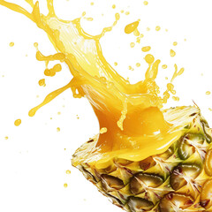 Fresh Pineapple Juices Splashing With Bright Yellow Colors Against Transparent Background for Refreshing Beverage Themes