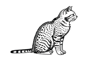 Hand Drawn Sitting Cat Illustration Vintage Pet Animal Art. cat, illustration, vintage, sitting, pet, drawing, animal, sketch, feline, artwork