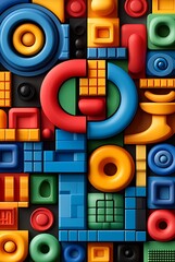 Vivid geometric composition showcasing dimensional depth and playful forms