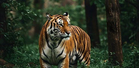 Fototapeta premium A majestic bengal tiger in its jungle habitat