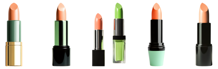 Collection of Colorful Lipsticks in Various Shades and Packaging, Isolated on Transparent Background
