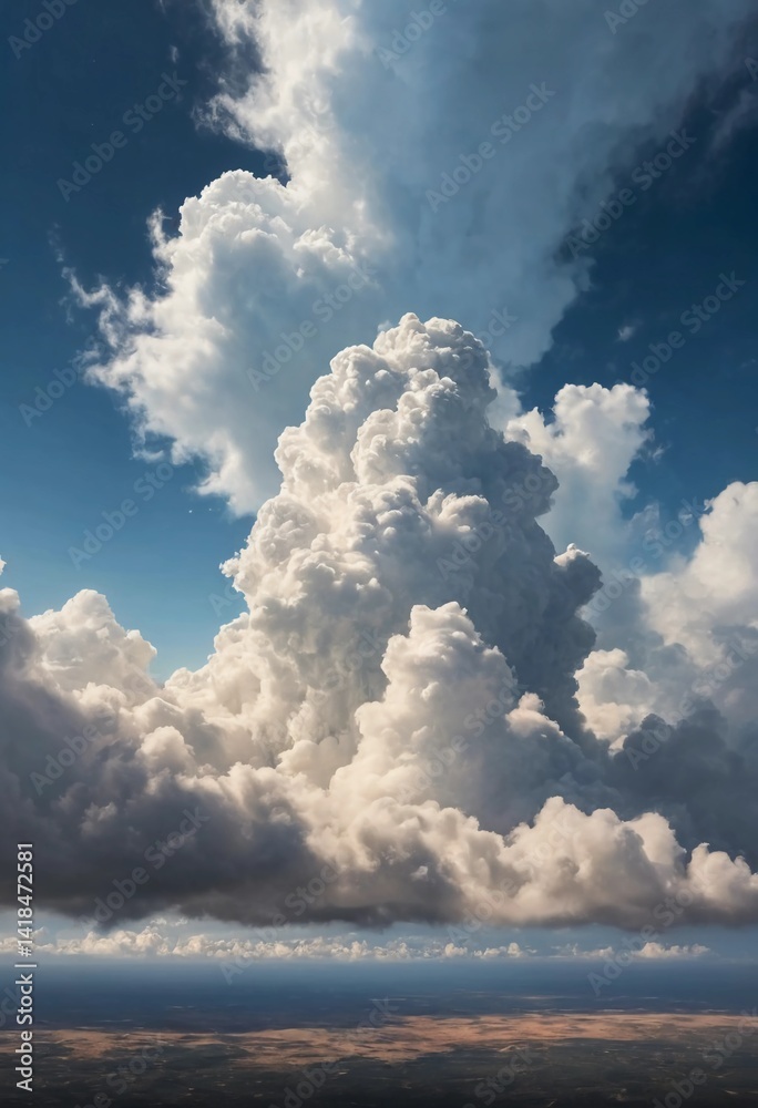 Poster towering clouds rise dramatically against the deep blue sky, showcasing a stunning display of light 