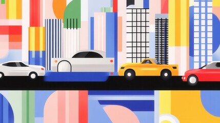 Obraz premium Geometric city cars A modern drive in abstract cityscape