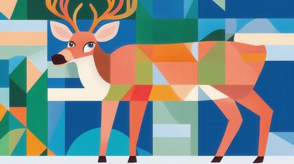 Obraz premium Geometric Deer A modern fragmented portrait in vibrant hues