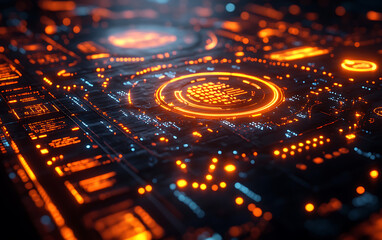 Futuristic data center with glowing digital screens displaying complex analytics and data
